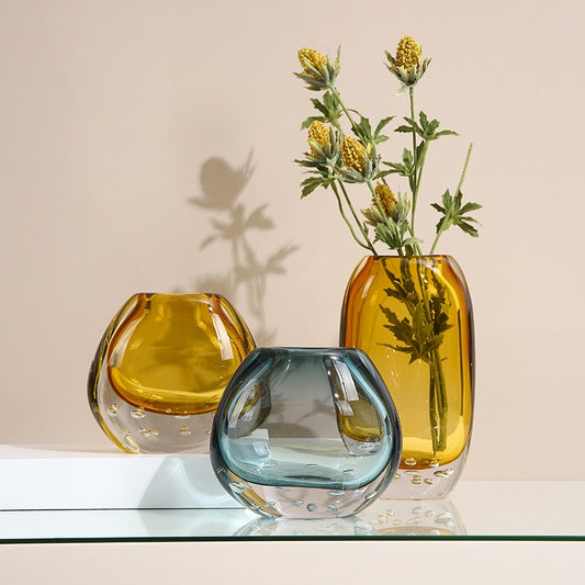 Light Luxury Colored Glaze Glass Small Vase Decoration Ins Home High-end Living Room Soft Decorations Flower Ware